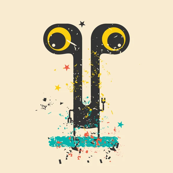 Schattig monster op retro grunge achtergrond. — Stockvector