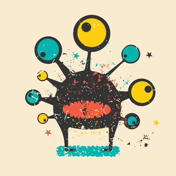 Schattig monster op retro grunge achtergrond. — Stockvector