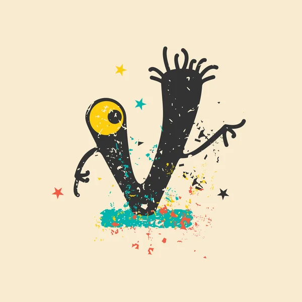 Schattig monster op retro grunge achtergrond. — Stockvector