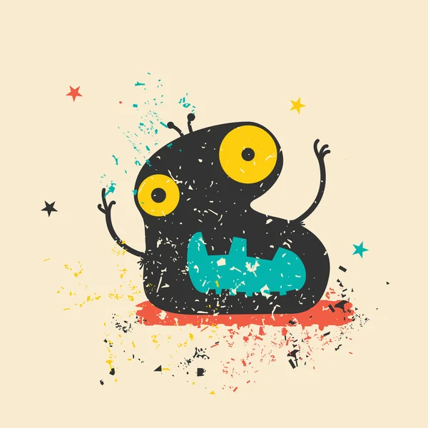 Cute monster on retro grunge background. — Stock Vector