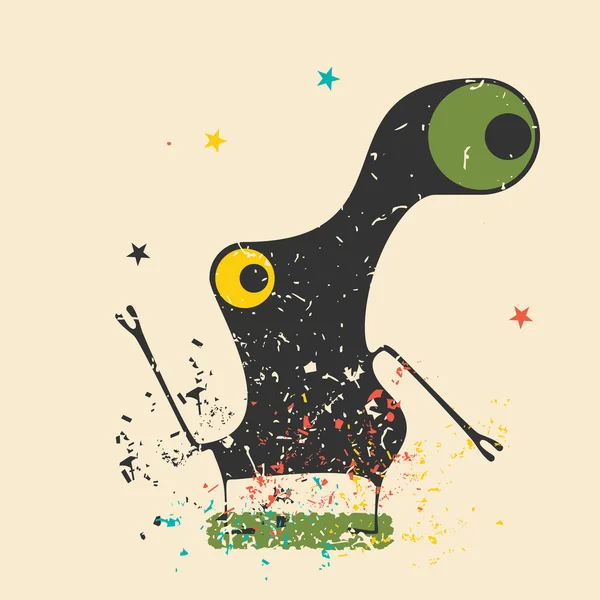 Schattig monster op retro grunge achtergrond. — Stockvector