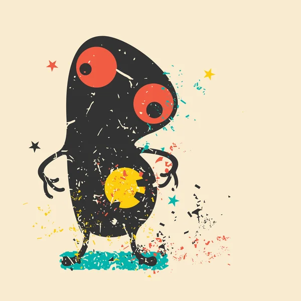 Schattig monster op retro grunge achtergrond. — Stockvector