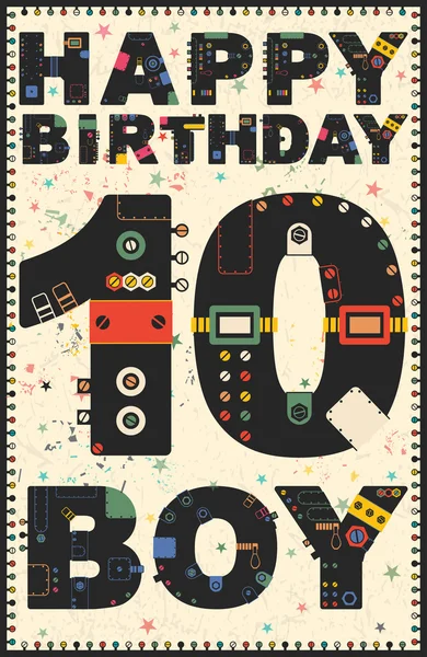 Gelukkige verjaardagskaart. Gelukkige verjaardag jongen 10 jaar — Stockvector