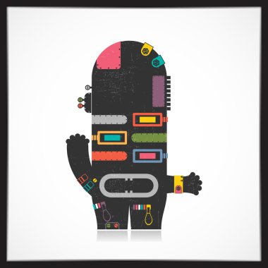 Şirin renkli robot üzerinde beyaz izole grunge ile.
