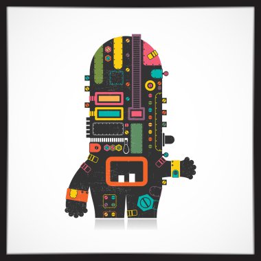 Şirin renkli robot üzerinde beyaz izole grunge ile.