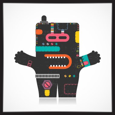 Şirin renkli robot üzerinde beyaz izole grunge ile.