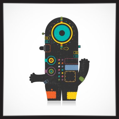 Şirin renkli robot üzerinde beyaz izole grunge ile.