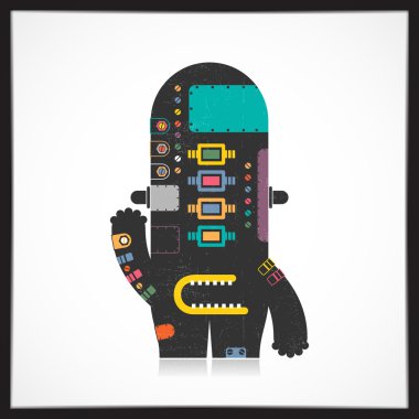 Şirin renkli robot üzerinde beyaz izole grunge ile.