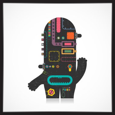 Şirin renkli robot üzerinde beyaz izole grunge ile.