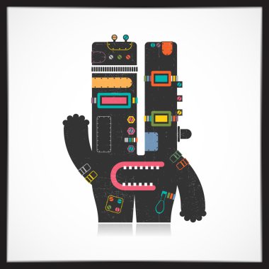 Şirin renkli robot üzerinde beyaz izole grunge ile.