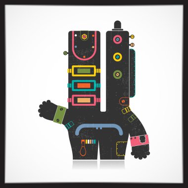 Şirin renkli robot üzerinde beyaz izole grunge ile.