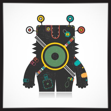 Şirin renkli robot üzerinde beyaz izole grunge ile.