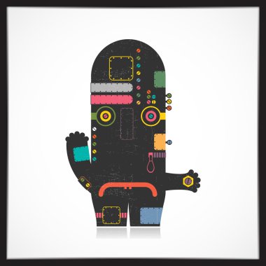 Şirin renkli robot üzerinde beyaz izole grunge ile.