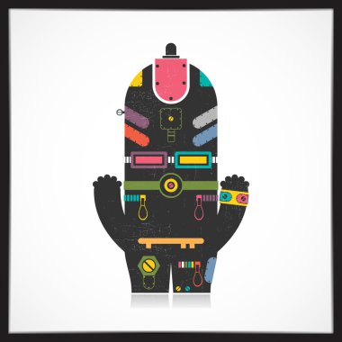 Şirin renkli robot üzerinde beyaz izole grunge ile.