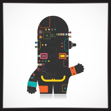 Şirin renkli robot üzerinde beyaz izole grunge ile.