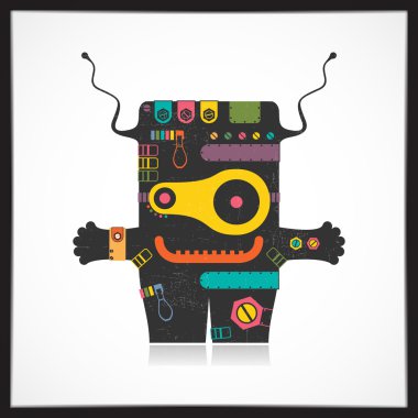 Şirin renkli robot üzerinde beyaz izole grunge ile.