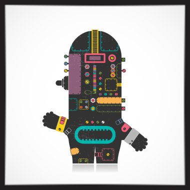 Şirin renkli robot üzerinde beyaz izole grunge ile.