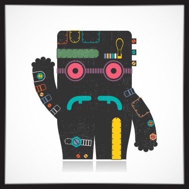 Şirin renkli robot üzerinde beyaz izole grunge ile.