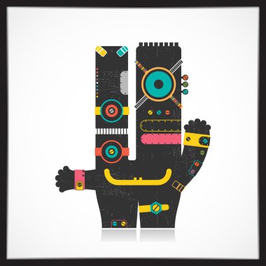Şirin renkli robot üzerinde beyaz izole grunge ile.