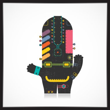 Şirin renkli robot üzerinde beyaz izole grunge ile.