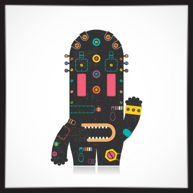 Şirin renkli robot üzerinde beyaz izole grunge ile.