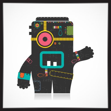 Şirin renkli robot üzerinde beyaz izole grunge ile.