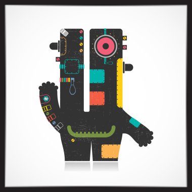 Şirin renkli robot üzerinde beyaz izole grunge ile.