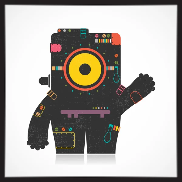 Schattig kleurrijke robot met grunge geïsoleerd op wit. — Stockvector