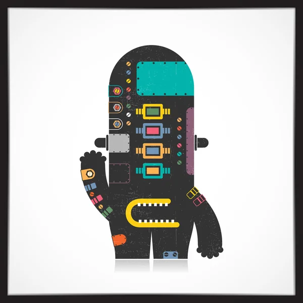 Cute colorful robot with grunge isolated on white. — Stock Vector