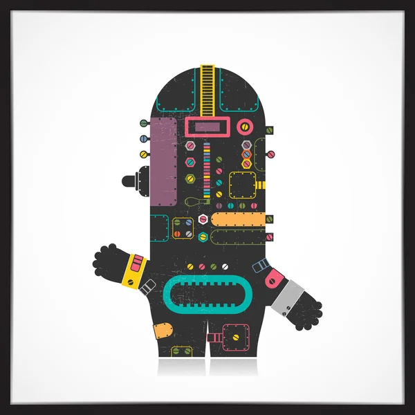 Cute colorful robot with grunge isolated on white. — Stock Vector