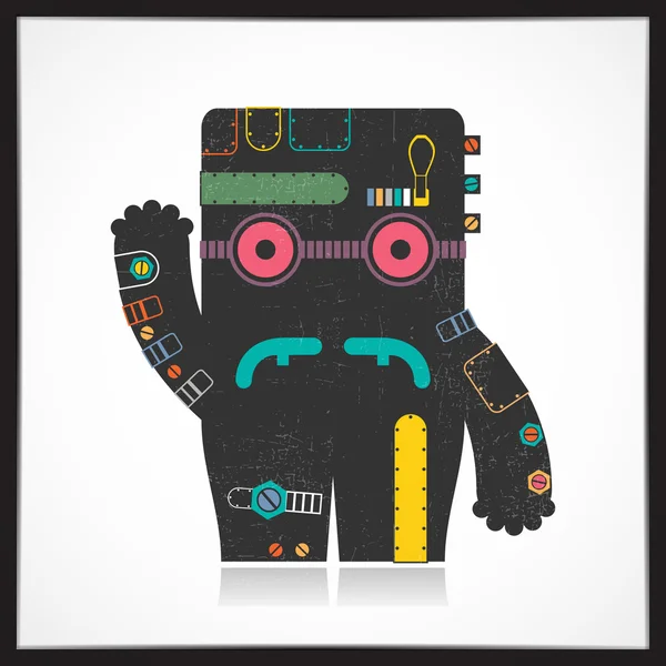 Cute colorful robot with grunge isolated on white. — Stock Vector