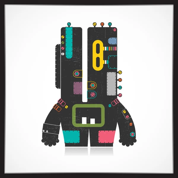 Cute colorful robot with grunge isolated on white. — Stock Vector