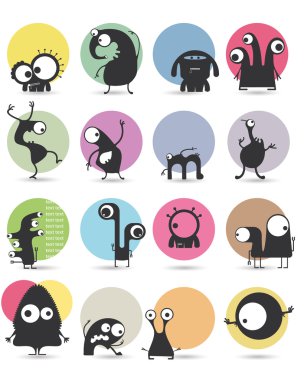 Sevimli Canavarlar ile on altı çıkartmaları kümesi.