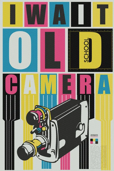 Я жду старый школьный фотоаппарат. ретро-открытка, плакат , — стоковый вектор