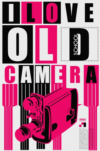 Ik hou van oude school camera qoute. Retro kaart, poster, — Stockvector