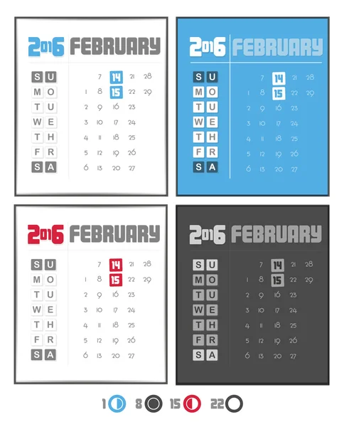 Calendrier 2016. Mois Février . — Image vectorielle