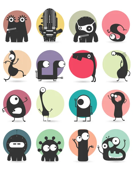 Set van 16 stickers met schattige monsters. Cartoon afbeelding. Vector set — Stockvector