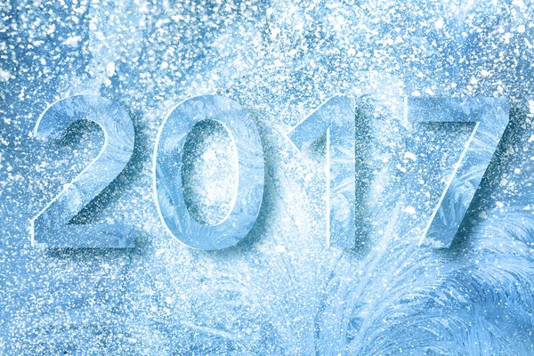 用雪做的新的一年 2017年文本 — 图库照片