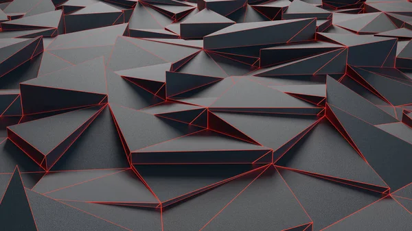 Avstract Render Σκουρόχρωμης Φουτουριστικής Σπασμένης Επιφάνειας Φόντο Κόκκινο Λαμπερό Σύρμα — Φωτογραφία Αρχείου
