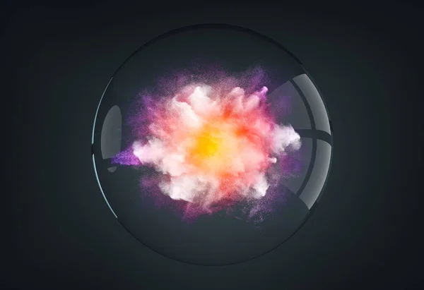 Abstract Design Multi Colored Powder Smoke Particles Cloud Explosion Dark — 图库照片