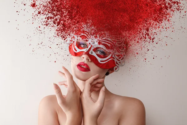 Fashion model with carnival mask — Stock Photo, Image