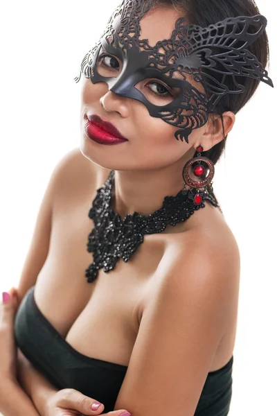 Beautiful young woman in venetian carnival mask — Stock Photo, Image