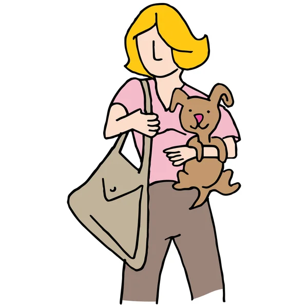 Woman holding small dog — Stock Vector