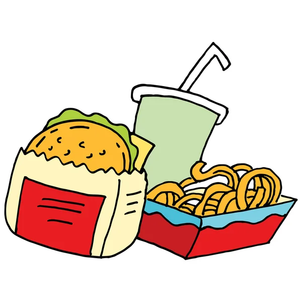 Hamburger frites frisées et soda — Image vectorielle