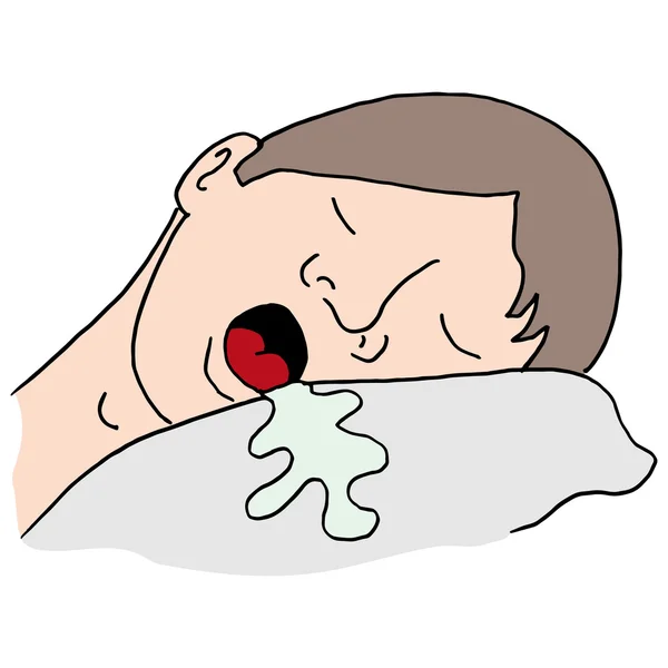 Man drooling on his pillow — Stock Vector