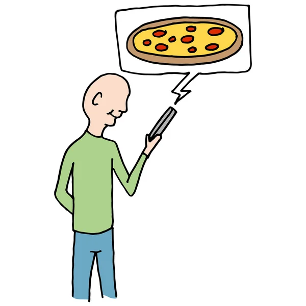 Mężczyzna zamawiania pizzy przy użyciu telefonu komórkowego — Wektor stockowy