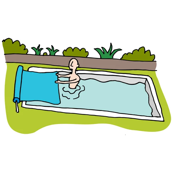 Man using solar blanket pool cover — Stock Vector