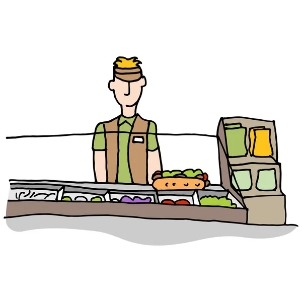 Sandwich shop worker making food — Stock Vector