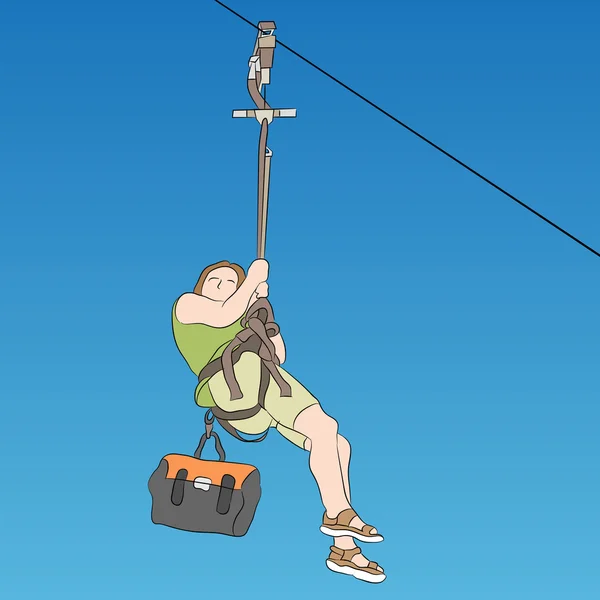 Kvinnliga zip line rider sidovy — Stock vektor