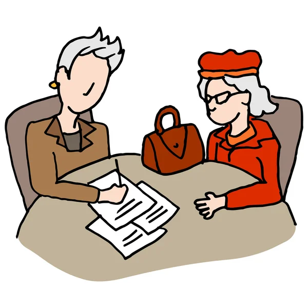 Femme senior signant des documents — Image vectorielle